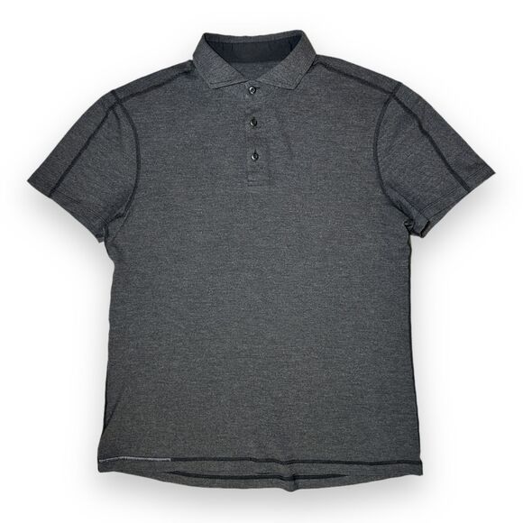 Lululemon 1st Run Evolution Polo Shirt Heathered Black MC304S 2015 RARE D/C Sz L - Picture 2 of 8